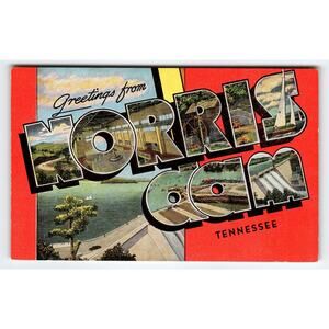 Vintage Greetings from Norris Dam Tennessee Linen Postcard TVA Views